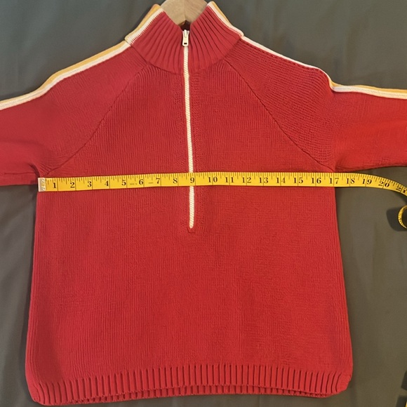 Marine Layer half zip sweater XS red with colorful stripes on sleeves - Picture 10 of 11